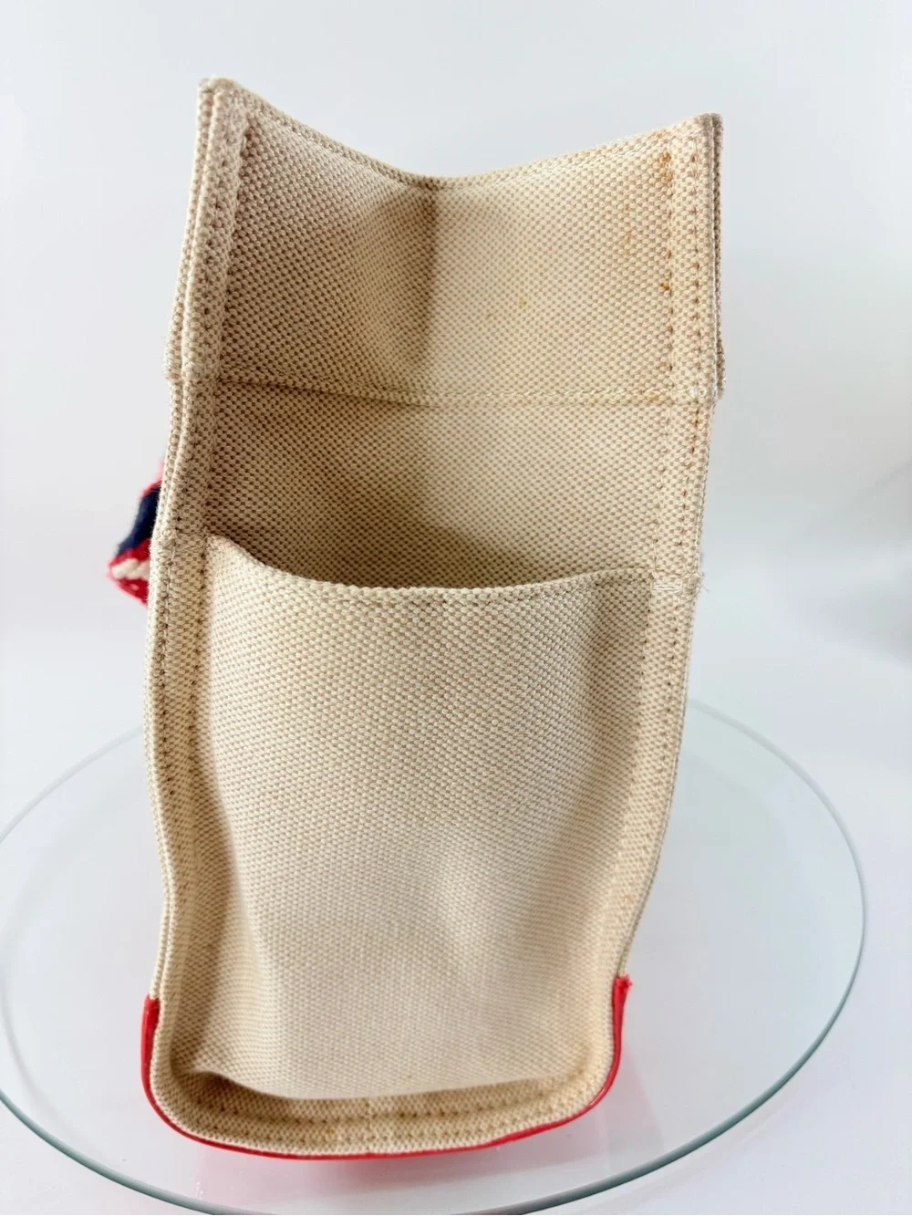 Tory Burch Canvas Tote Bag Coral Patent Trim Embroidered Straps Beach Summer